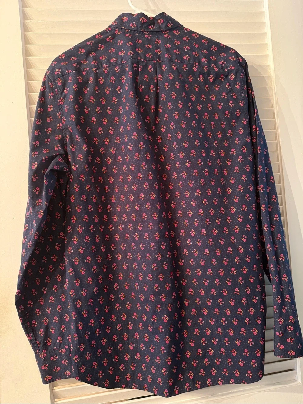 J. Crew Navy Button-Down Shirt with Pink Floral Print M